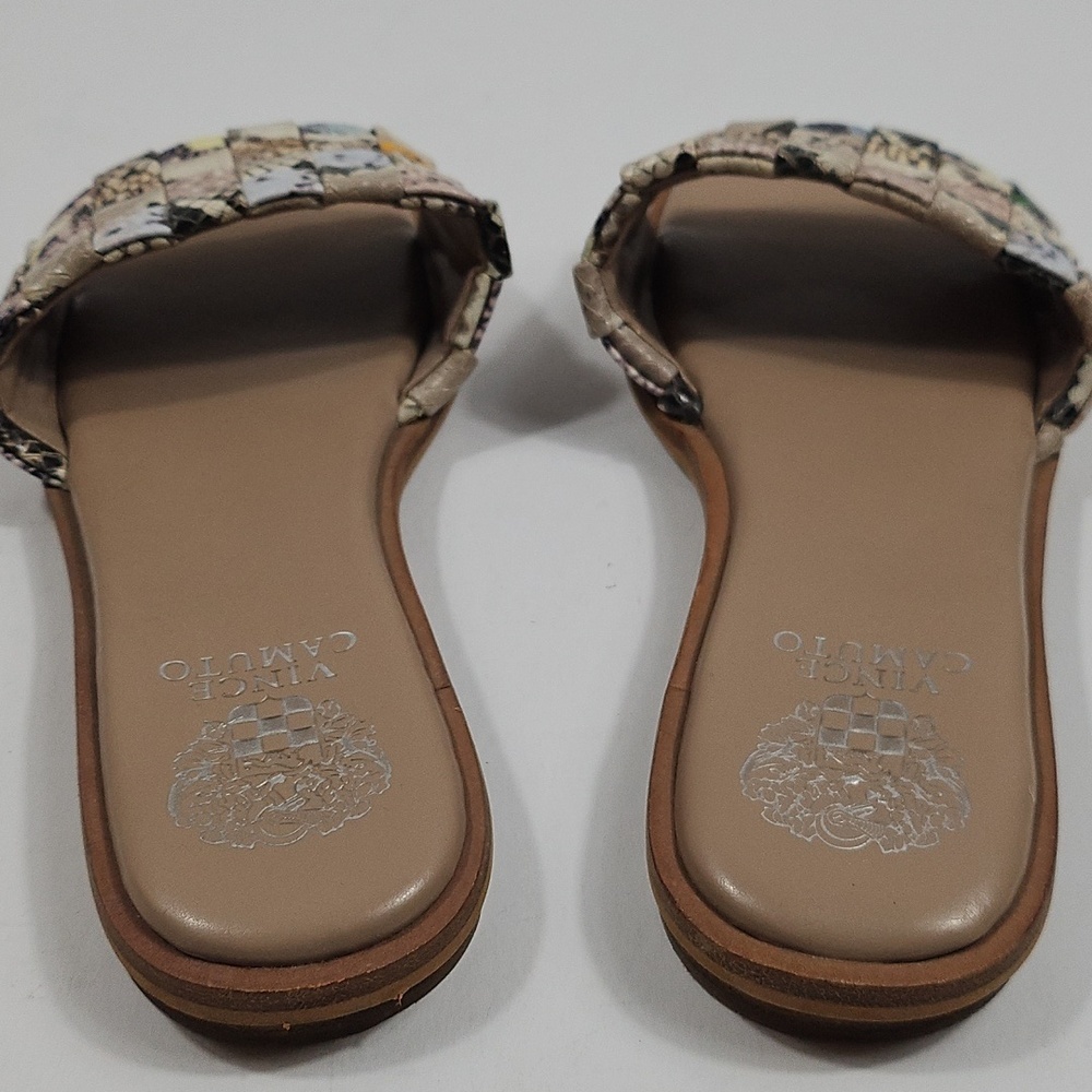 Vince Camuto Nanchia Leather Snake Multi-Color Woven Slip On Flat Slide Sandal - Picture 7 of 14